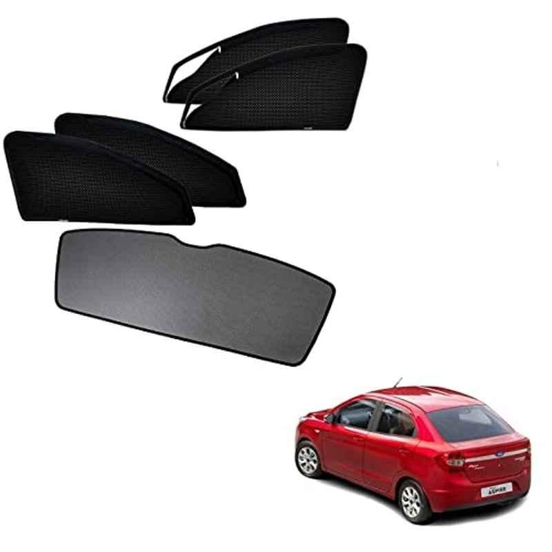 Kozdiko 5 Pcs Black Car Side Window Curtains Zipper with Dicky Magnetic Sunshade Set for Ford Figo Aspire