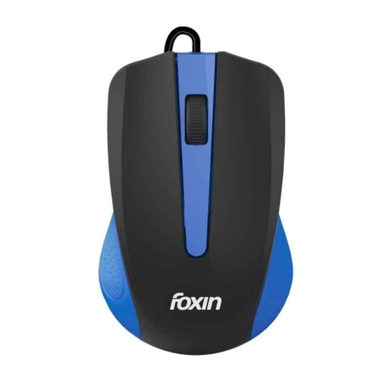 Foxin Glance 1200DPI Black & Blue Wired Optical Mouse with 1.2m Cable for Laptop, PC, Desktop & Gaming