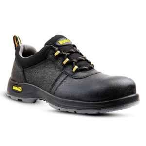 Eurock Shield Grain Leather Steel Toe Black Safety Shoes with Double Density Anti-Skid PU Sole, Size: 10