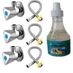 Senkiddpro Triangle 3 Pcs Stainless Steel Chrome Finish Angle Cock & Connection Pipe & Tap Shiner Combo