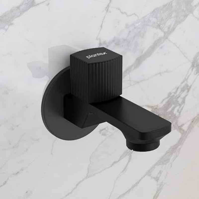 Plantex Single Knob Water Tap for Bathroom with Water-Saving Aerator/Wall Mount Bib Cock with Wall Flange and Teflon Tape/Brass Spindle Bib Tap for Home Black