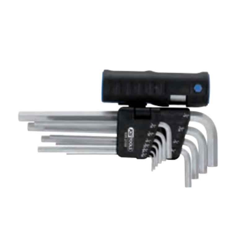 KS Tools 10 Pcs Steel Matt Chrome 3-in-1 Hexagon Key Wrench Set, 920.2150