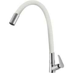 IRIS Slim Brass Chrome Finish White Flexible Swan Neck Basin Tap