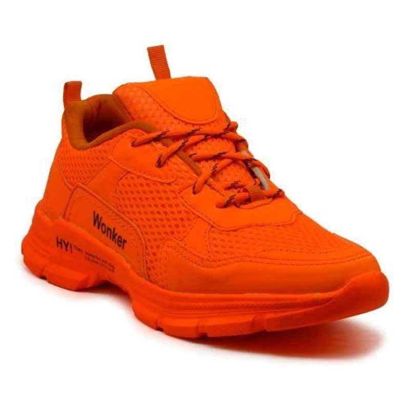 Wonker SR-6376 Synthetic Leather Steel Toe Orange Safety Shoes, Size: 10