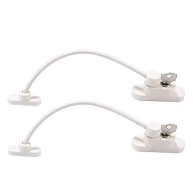 Rubik 18cm Zinc Alloy & Stainless Steel White Window Sliding Wire Cable Lock (Pack of 2)