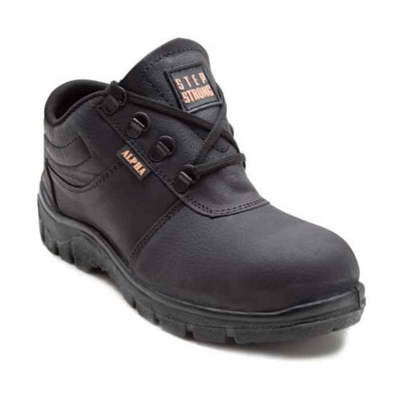 Step Strong Alpha Leather Steel Toe Black Work Safety Shoes, Size: 11