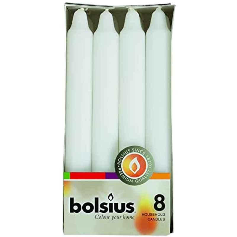 Bolsius 18cm White Household Candles, 103603671802 (Pack of 8)