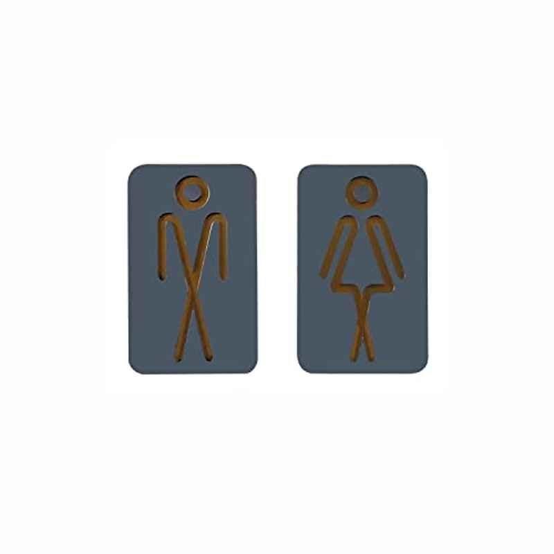 SUNSIGNS 2 Pcs 2.5x4 inch Acrylic Grey Toilet Signage Board Set for Gents & Ladies Washroom, TR-QN6B-6DD8