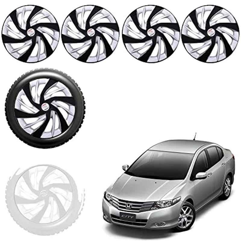 Auto Pearl 4 Pcs 15 inch Black & Silver ABS Press Type Hubcap Wheel Cover Set with Retention Ring for Honda City Ivtec 2011