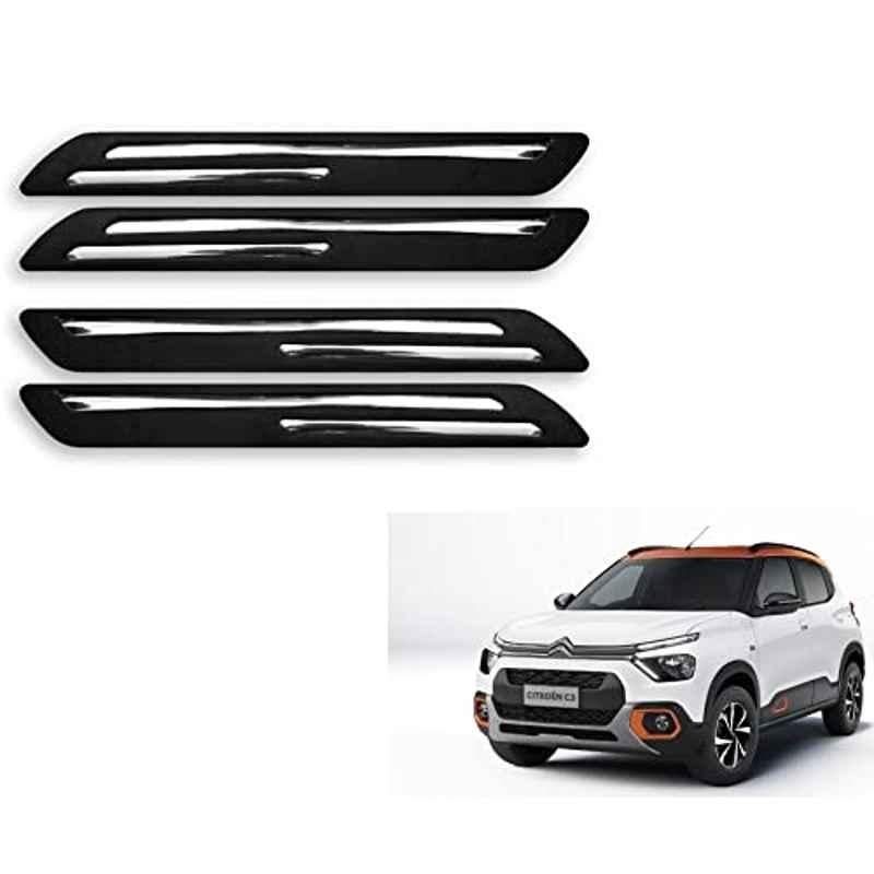 Kozdiko 4 Pcs Rubber Black Double Chrome Strips Car Bumper Protector Guard Set for Citroen C3