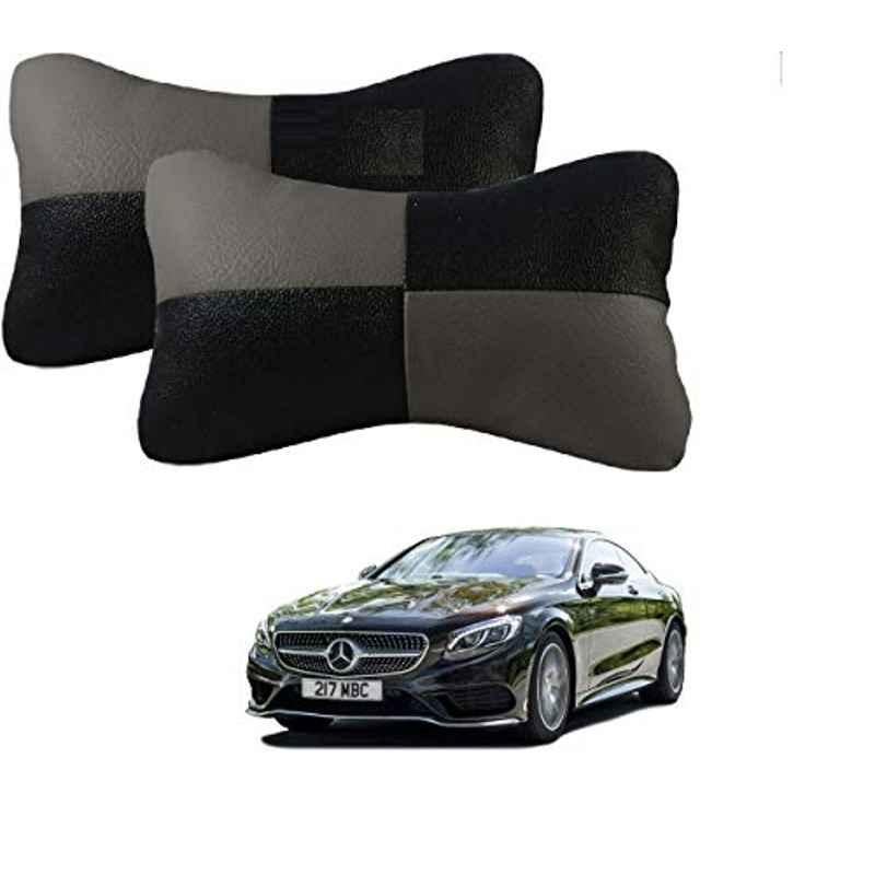 Kozdiko 2 Pcs Leather Grey & Black Neck Rest Car Cushion Pillow Set for Mercedes Benz S Coupe