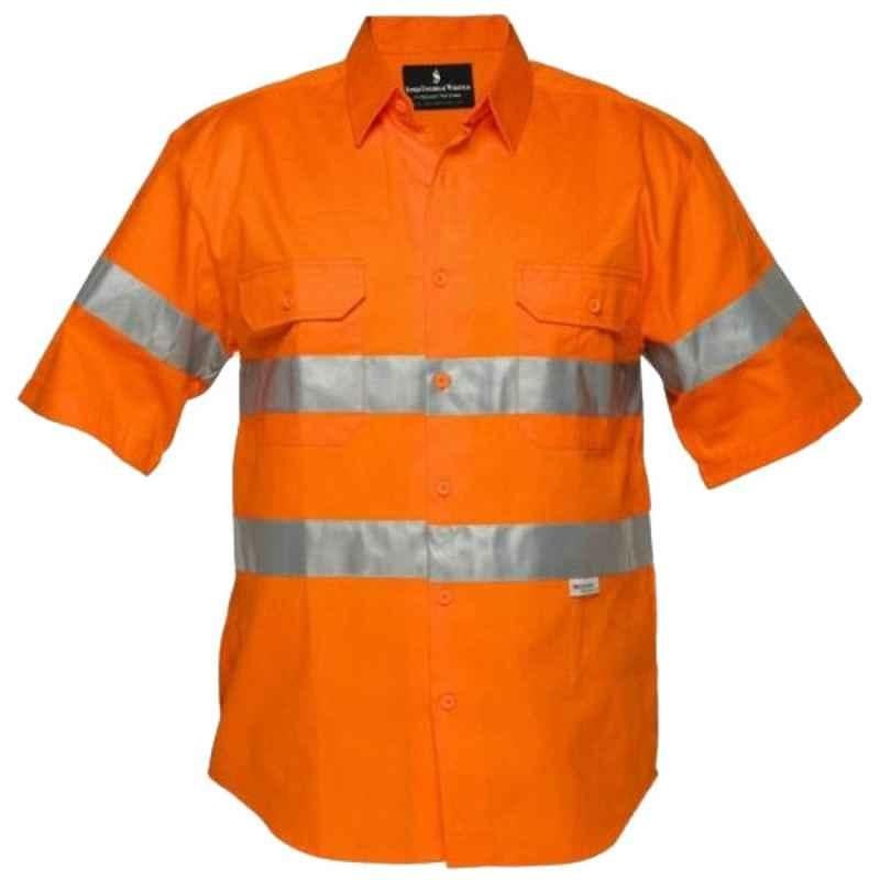 Superb Uniforms Cotton Orange Short Sleeves High Visibility Safety Shirt, SUW/O/HVDS01, Size: 3XL