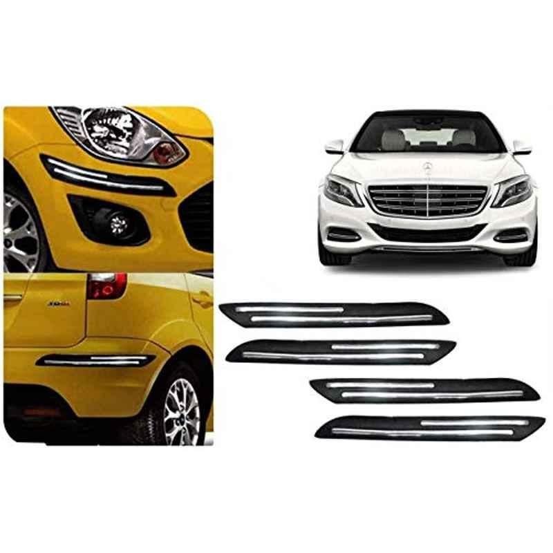 Auto Pearl 4 Pcs PVC & Rubber Black Double Chrome Linning Bumper Corner Moulding Set for Mercedes Benz S Class