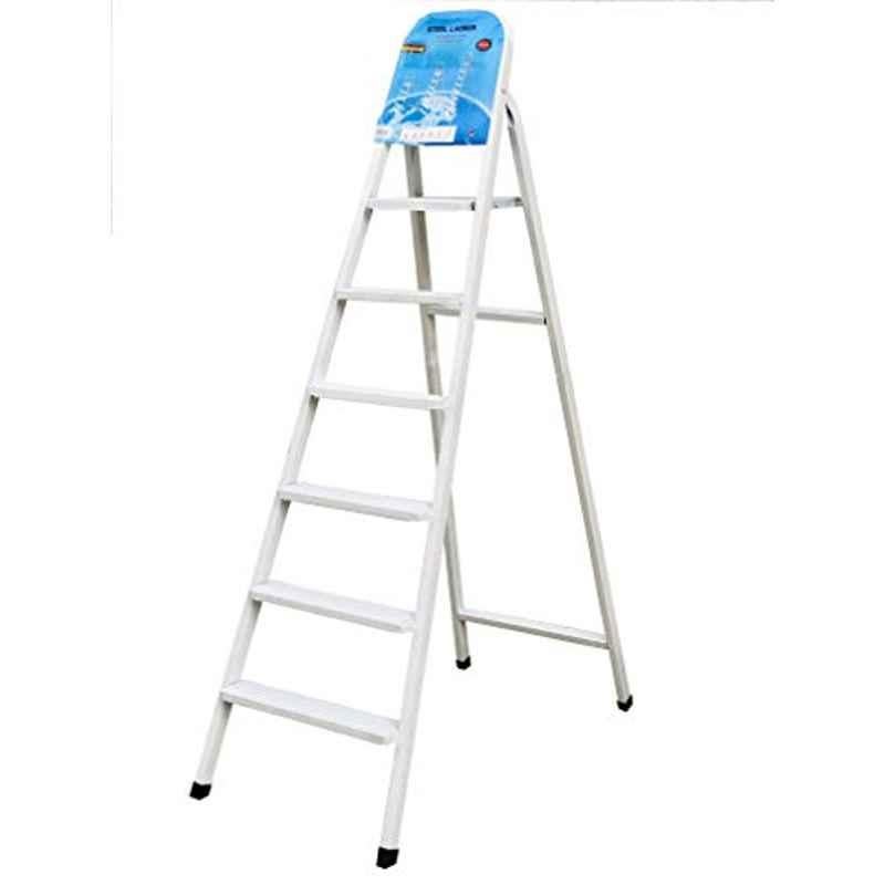6 Steps Steel Ladder-White