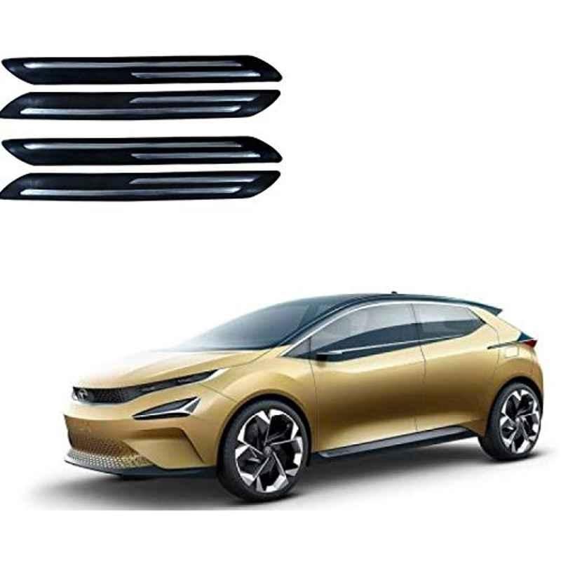 Kozdiko 4 Pcs PVC Black Double Chrome Finish Car Bumper Protector Set for Tata 45X