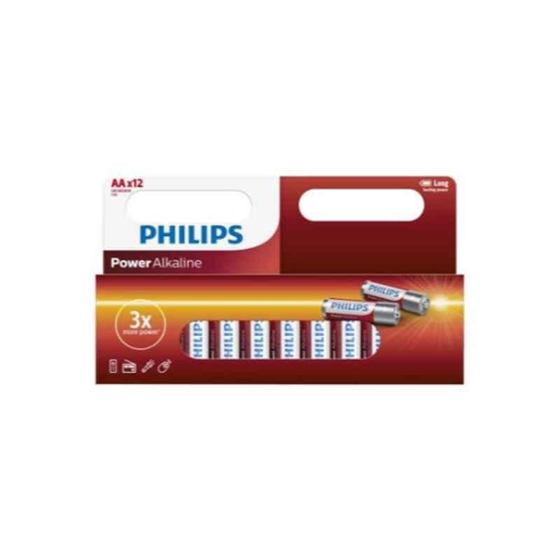 Philips Power 12Pcs 1.5V White, Red & Silver Alkaline Battery Set, LR6P12B/97