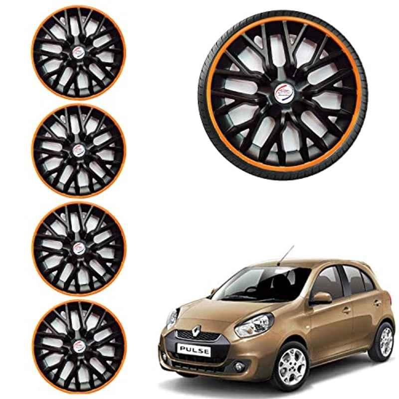Auto Pearl 4 Pcs 14 inch ABS Phoenix Black & Orange Car Wheel Cover Set for Renault Pulse