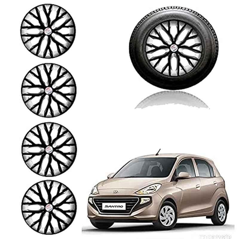 Auto Pearl 14 inch ABS Black & Silver Press Type Car Hub Cap Wheel Cover for Santro 2018 Sports/Asta