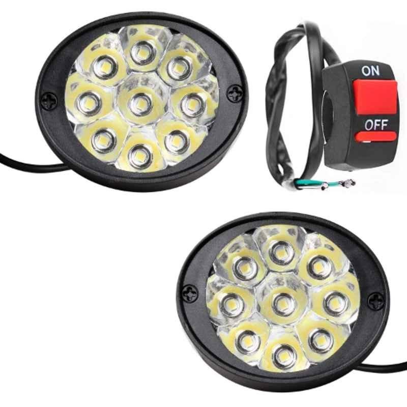 AllExtreme EX9LWS2 2 Pcs 9 LED 18W White Waterproof Mirror Mount Adjustable Angle Spot Beam Fog Light Set with Handlebar Switch