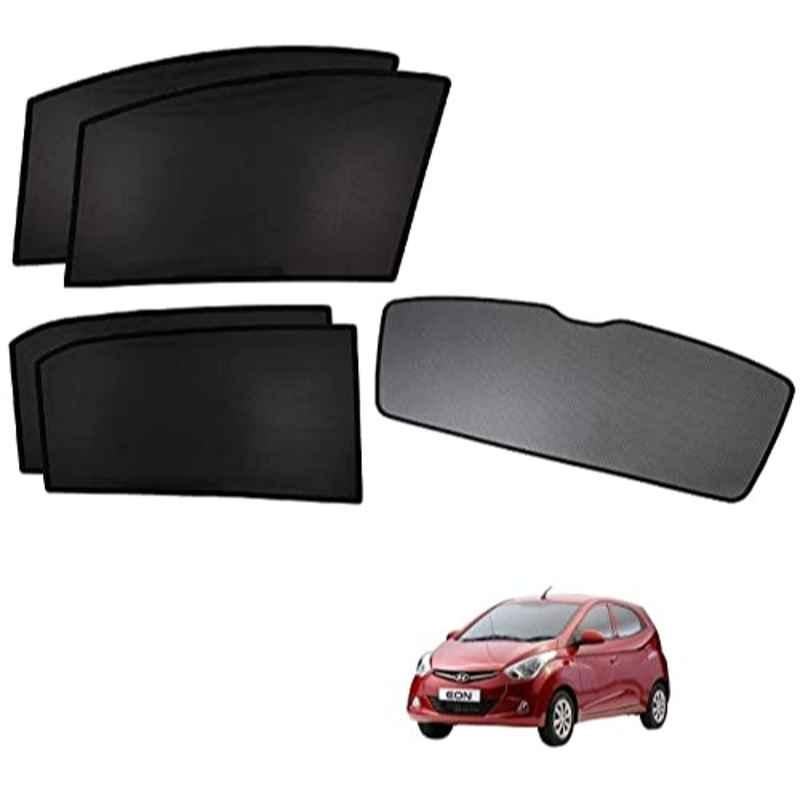 Kozdiko 5 Pcs Polyester Black Non Magnetic Window & Rear Sun Shades Set for Hyundai Eon
