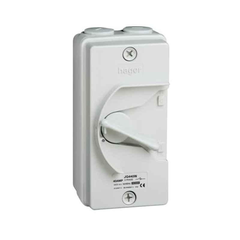 Hager 63A 4 Pole Grey Enclosed Weatherproof Switch Disconnector, JG463IN