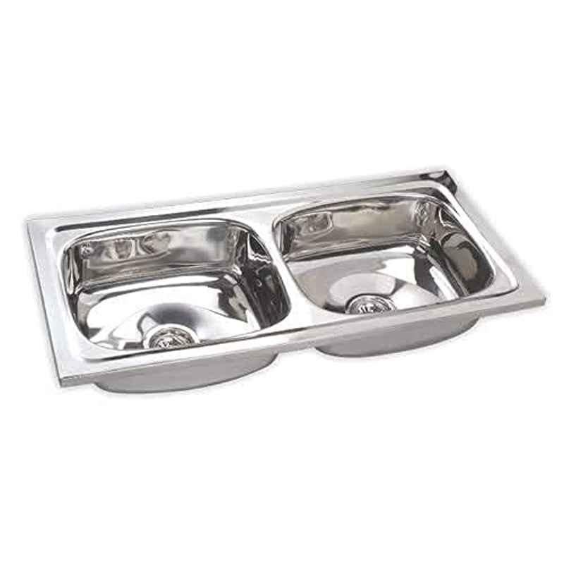 BLACKADO 37x18x9 inch Stainless Steel 304 Glossy Finish Silver Double Bowl Kitchen Sink