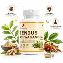 Zenius India 60 Pcs Ashwagandha Capsule for Reduces Stress, Anxiety, Boosts Energy, Stamina, Supports Immune Health & Improves Mental Clarity