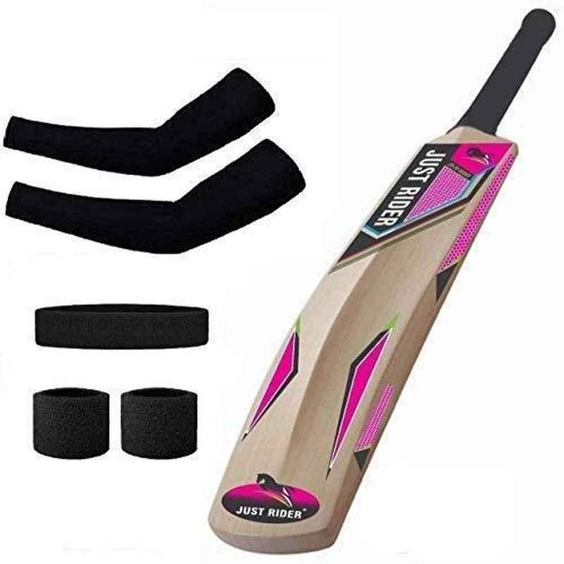 Just Rider Pink Cricket Bat for Men with Arm Sleeves, Head & Wrist Band Combo