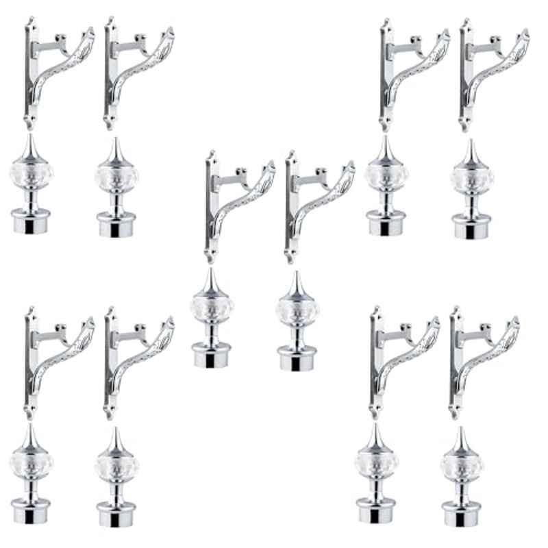 Plantex Aluminium Chrome Finish Curtain Rod Holder & Diamond Shape Curtains Brackets for Home, APS-1054 (Pack of 5)