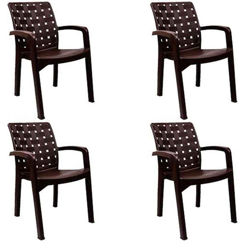 Italica Polypropylene Tan Brown Luxury Arm Chair, 9408-4 (Pack of 4)