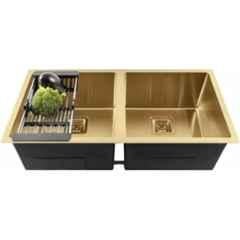 Fossa FS-11G 45x20x10 inch Stainless Steel Matt Finish Gold Double Bowl Handmade Kitchen Sink