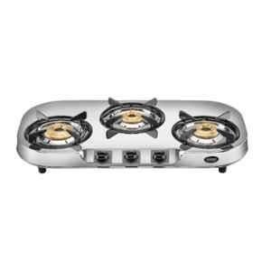 Hindware Festo Stainless Steel Cooktop with 3 Brass Burner & Manual Ignition, CT 100195