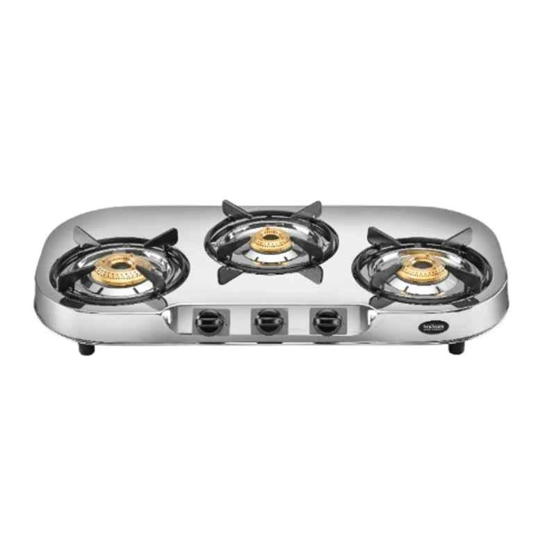 Hindware Festo Stainless Steel Cooktop with 3 Brass Burner & Manual Ignition, CT 100195