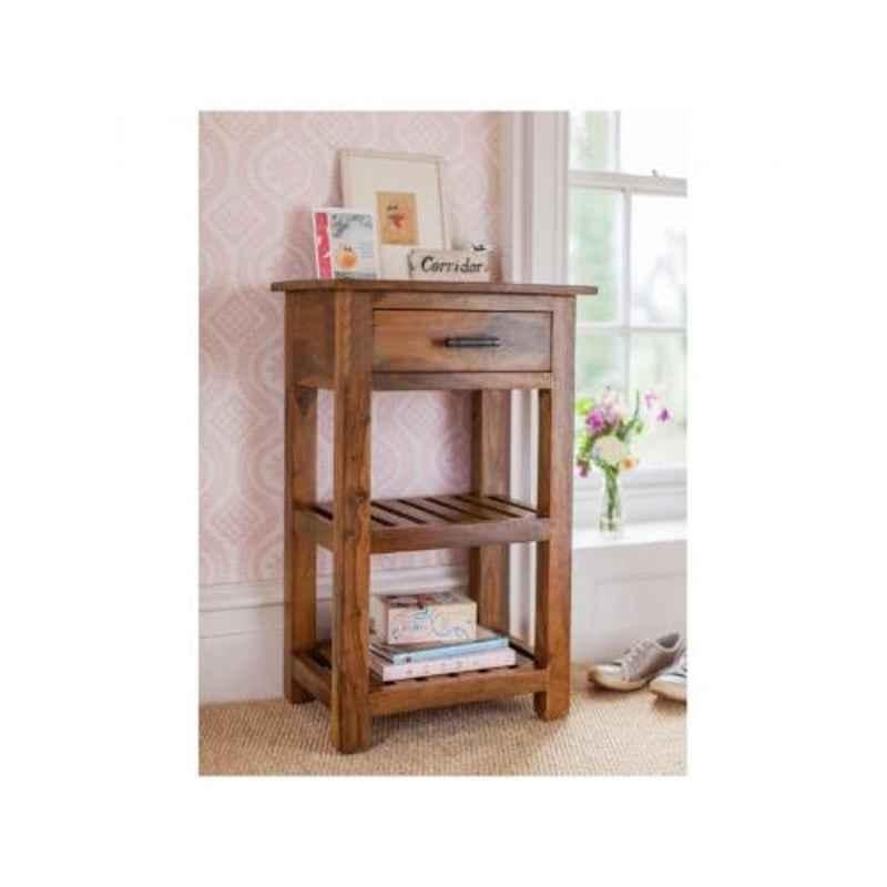 Angel Furniture 35x50x80cm Honey Glossy Finish Solid Sheesham Wood Tallboy Corner Table with Drawer, AF-177H