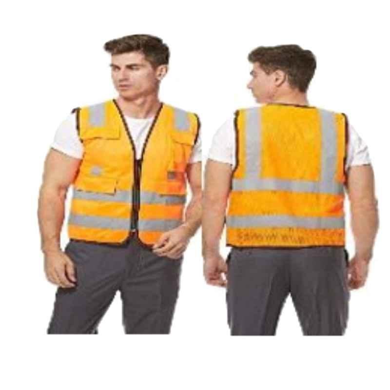 Empiral E108083220 Straight Orange Polyester Hi-Vis Safety Vest with Backside Straight Reflective & Zipper Closure, Size: Xl