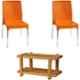 Italica 2 Pcs Polypropylene Orange Plasteel without Arm Chair & Marble Beige Table with Wheels Set, 1206-2/9509