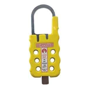 Lukko Safety 6 Holes Mild Steel & ABS Chrome Coated Yellow Safety Lockout Hasp, Jaw Size: 34.6-51.5 mm, LS-H56