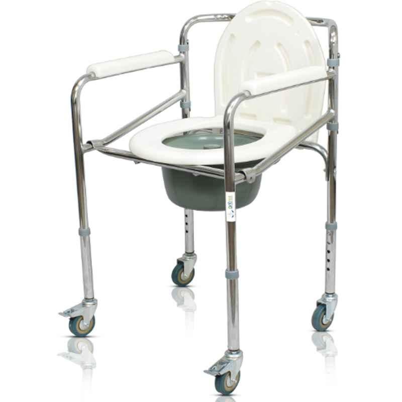 Entros Aluminium Height Adjustable Commode Chair with Castors, KL696L