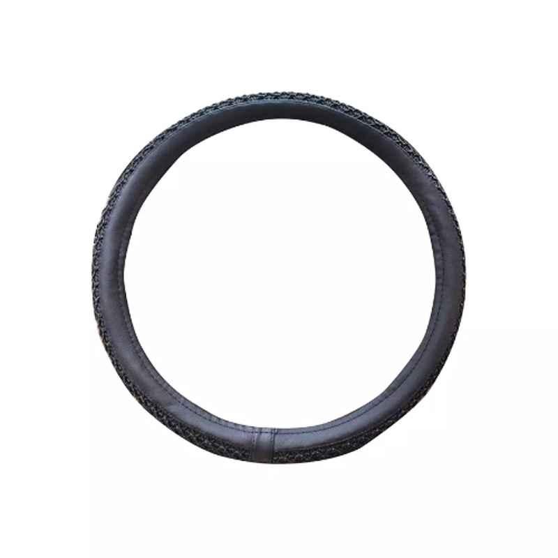 Edylinn 14.5-15.5 inch Leather Black Medium Steering Wheel Cover for Jazz 2021