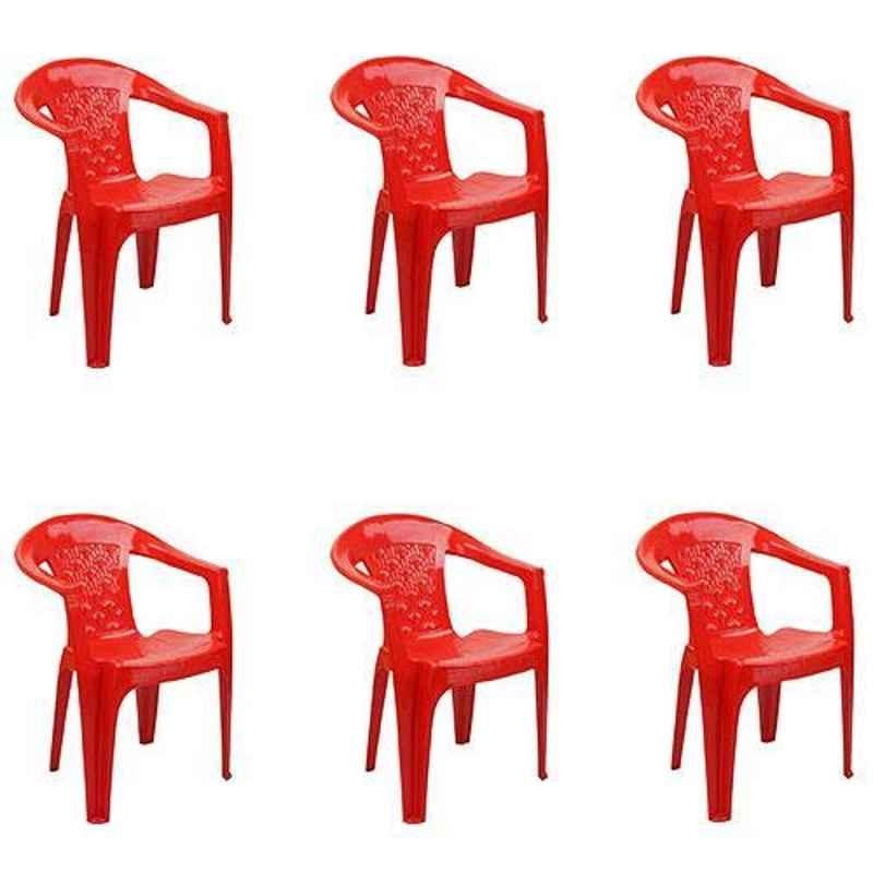 Italica Polypropylene Red Luxury Arm Chair, 9045-6 (Pack of 6)
