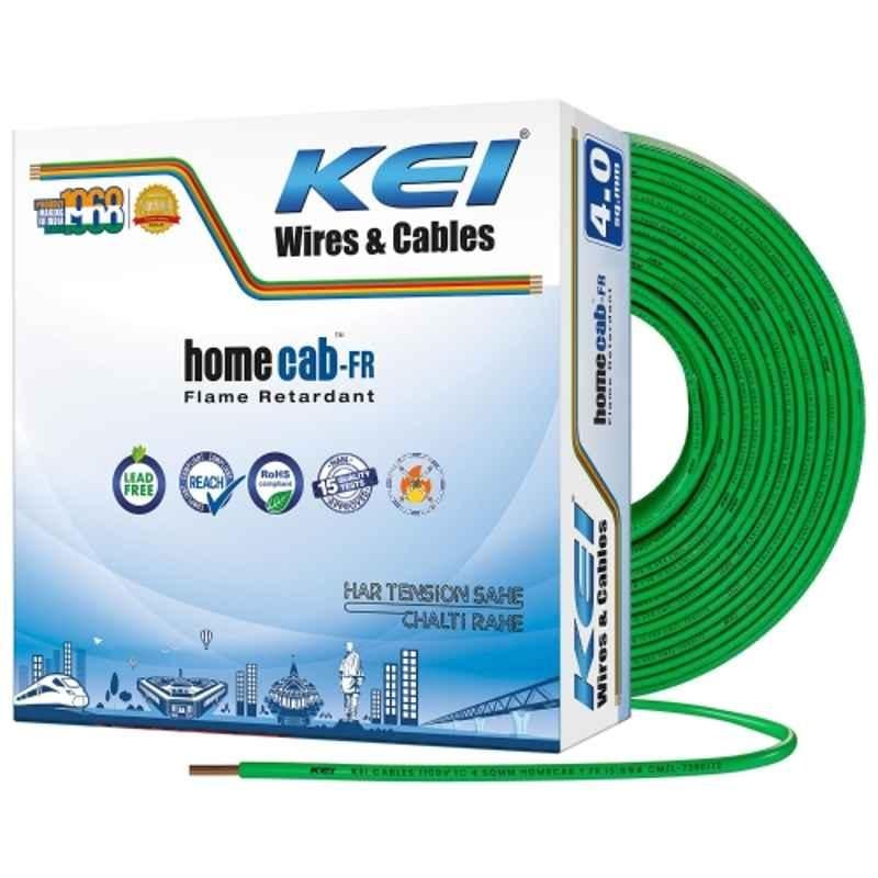 KEI Homecab 4 Sqmm 1 Core 99.97% Pure Copper Conductor FR PVC Insulated Cable for Domestic & Commercial Electrical Wiring (Green, 90 Meters)