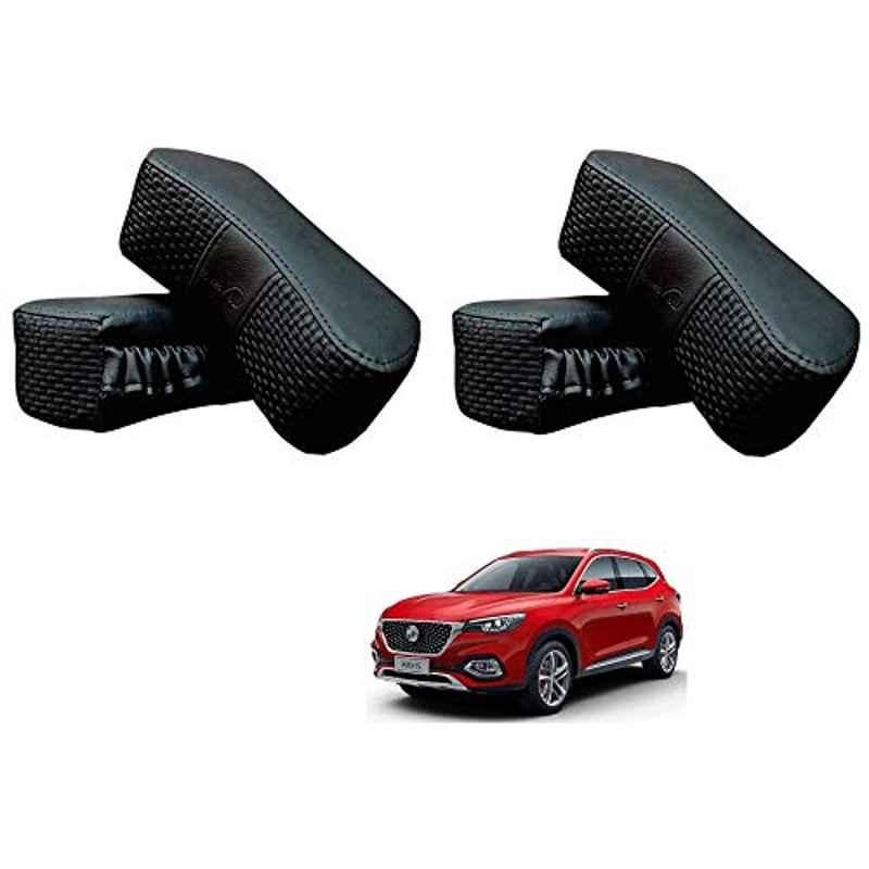 Kozdiko 4 Pcs CV Designer Black Leatherite Neck Rest Car Cushion Pillow Set for MG Hector
