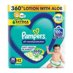 Pampers 42 Pcs All Round Protection Baby Diaper Packet with Aloe Vera & Vitamin E, Size: Medium