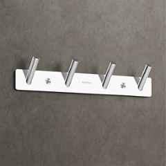 Plantex Wall Hooks for Hanging Cloth/Stainless Steel Towel Hangers/Wall Mounted Cloth Hanger/Hook Rail for Hanging Keys 4 Hooks, Chrome