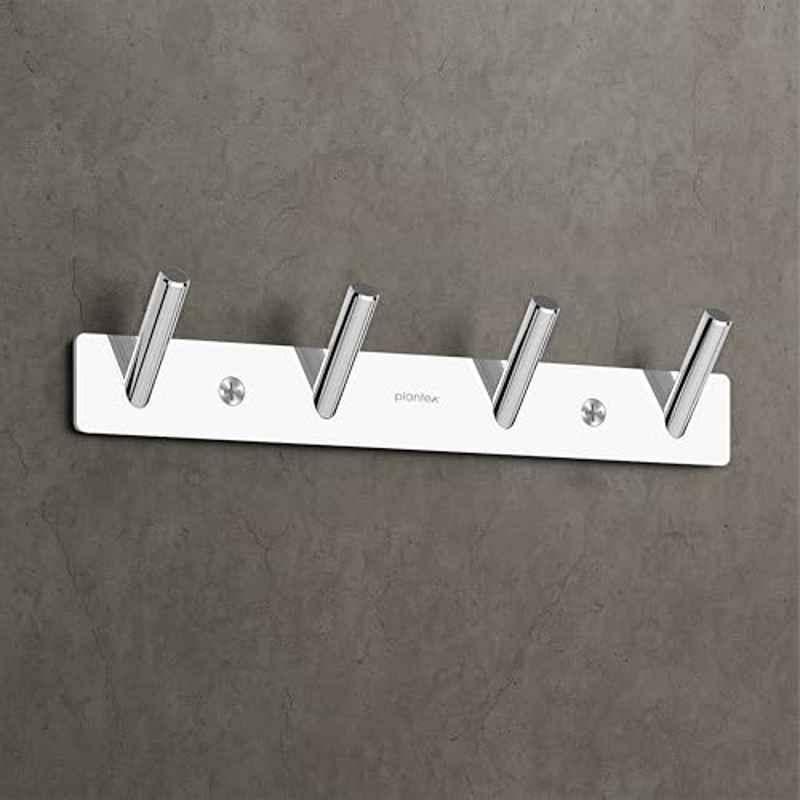 Plantex Wall Hooks for Hanging Cloth/Stainless Steel Towel Hangers/Wall Mounted Cloth Hanger/Hook Rail for Hanging Keys 4 Hooks, Chrome