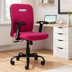 Newturn Rainbow Velvet Pink Medium Back Ergonomic Revolving Chair with Height Adjustment