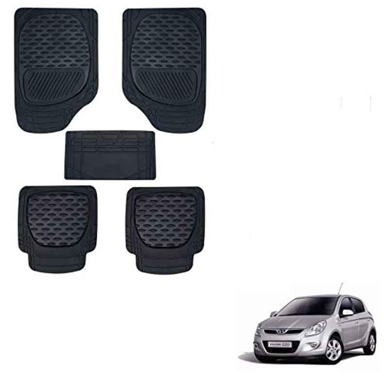 Kozdiko 6255 5 Pcs Rubber & PVC Black Heavy Car Foot Mat Set for Hyundai Old i20 (2008-2014)