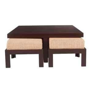 Evok Trendy Engineered Wood Red Check Coffee Table with 4 Stool Set, FLILSTPBRDMT68996M