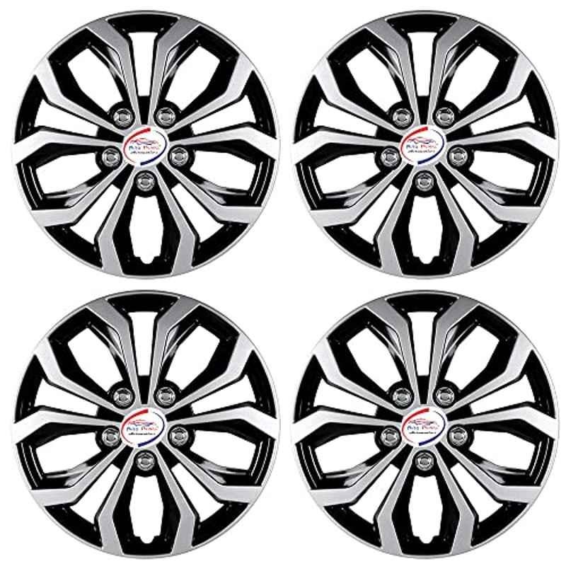 Auto Pearl 4 Pcs 14 inch ABS Black Universal Press Fitting Wheel Cover Set with Retention Ring
