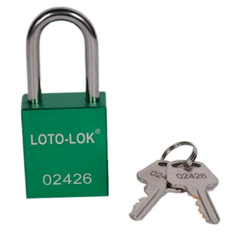 LOTO-LOK 19mm Aluminium Body with (SS304 Grade) Green Safety Padlock 2 Unique Key Per Lock, PD-ALGNKDS38